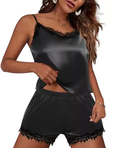 Ekouaer Satin Pyjama Damen mit Spitze - Sexy Nachtwäsche Set für Damen