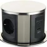 Electraline Versenkbare Tischsteckdosenleiste mit 3-fach Steckdose und 2 USB-Anschlüssen - Einbausteckdose für Arbeitsplatte, D 120mm