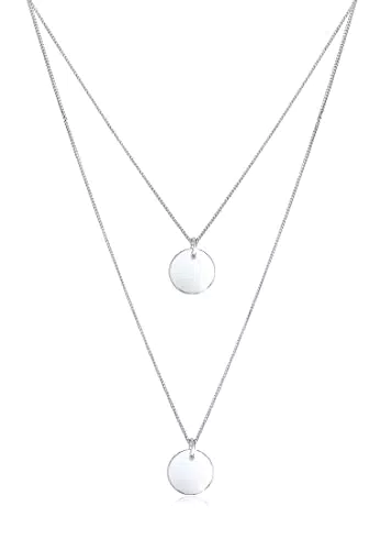 Elli Halskette Damen Plättchen Anhänger 2-lagig aus 925 Sterling Silber