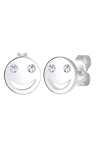 "Smiling Face Ohrstecker aus 925 Sterling Silber mit Kristall für Damen"