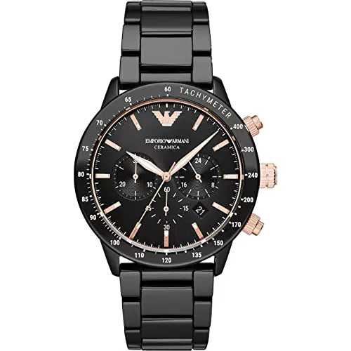 Emporio Armani Herrenuhr Chronograph - Schwarzes Keramikgehäuse mit Keramikarmband
