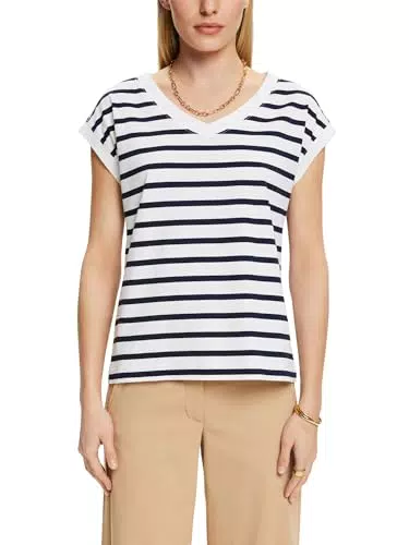 ESPRIT Gestreiftes V-Ausschnitt T-Shirt für Damen