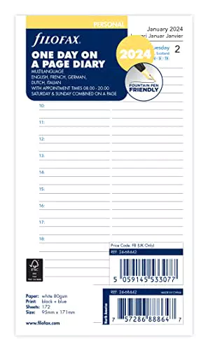 Filofax Terminplaner 2024 - Persönlicher Tagesplaner in 5 Sprachen