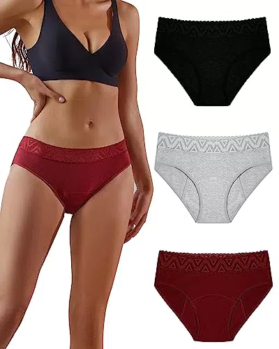 FINETOO Damen Periodenunterhosen aus Baumwolle mit Spitze - Hipster Unterwäsche