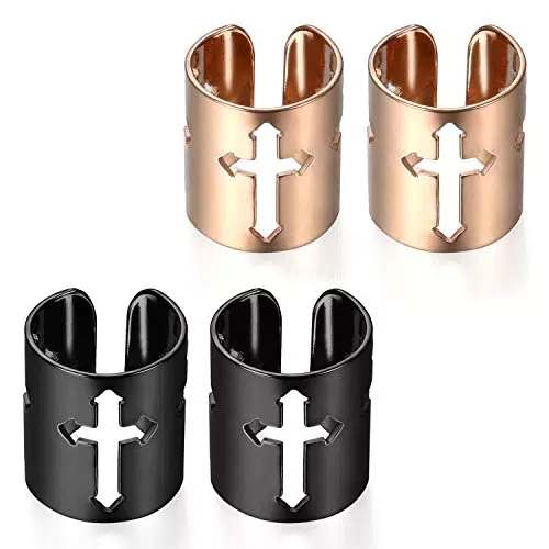"Flongo Ohrklemme Edelstahl Ohrringe Ohrstecker Kein Loch Non Piercing Fake Ring Ohrpiercing Helix Cartilage Piercing Kreuz Schwarz Rose Gold"