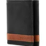 Fossil Herren Brieftasche Quinn Trifold aus 100% Leder - Schwarz
