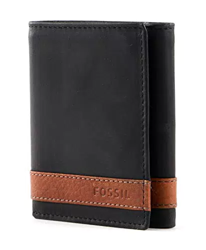 Fossil Herren Brieftasche Quinn Trifold aus 100% Leder - Schwarz