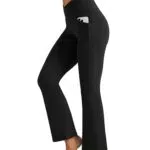 Yogahose Damen Bootcut Fitness Sporthose V-Form High Waist mit Taschen - Schwarz