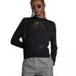 G-STAR RAW Damen Pullover mit Pointelle-Strickmuster - Schwarz