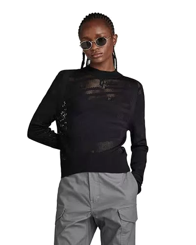 G-STAR RAW Damen Pullover mit Pointelle-Strickmuster - Schwarz