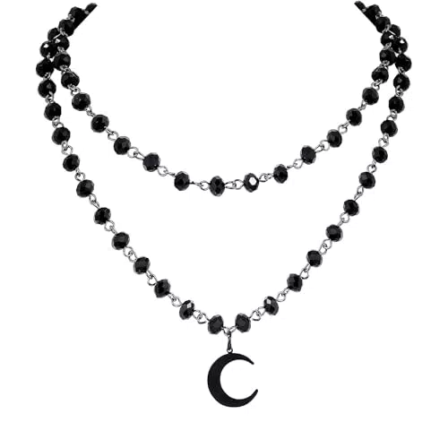 Schwarze Gothic Mond Halskette für Frauen - Weihnachten & Halloween Geschenk