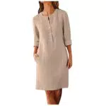 Damen Sommerkleid aus Leinen mit Langarm und Taschen - Elegantes und lässiges Freizeitkleid