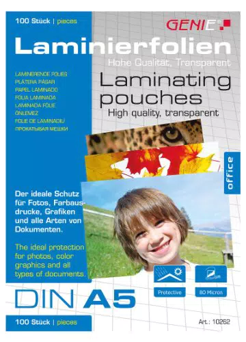 Genie Laminierfolien 80 Mikron für DIN A5, geeignet für alle Heißlaminiergeräte