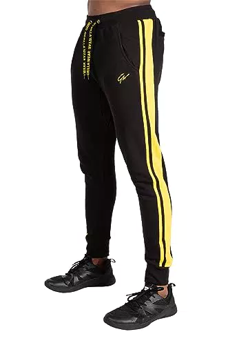 "Gorilla Wear Banks Hose - Schwarze Sport- und Freizeithose aus Baumwolle und Polyester mit Logo und Streifen, ideal zum Workout, Joggen und Laufen"
