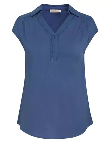 Grace Karin Damen Sommer Bluse Kurzarm T-Shirt - Lässiges Einfarbiges Oberteil