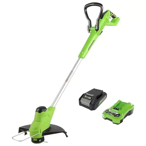 Greenworks Akku Rasentrimmer G24LT28K2 - 28 cm Schnittbreite, automatischer Vorschub, 24V 2Ah Akku & Ladegerät