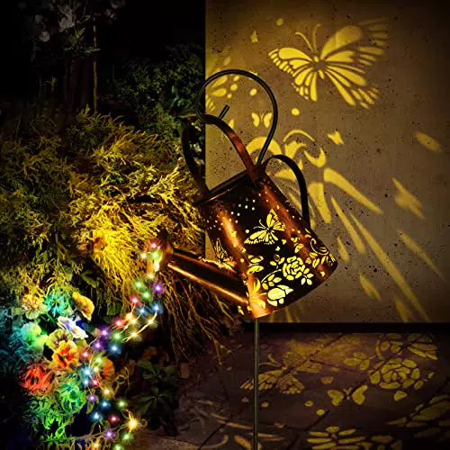 Solar Gießkanne Lampe mit Fairy Star Shower Deko - Wasserdichte Metall Solarlampen für Außen mit Ständer