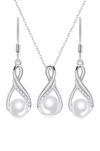 Huacan Schmuckset 925 Sterling Silber mit Süßwasserperlen für Braut und Brautjungfer