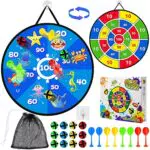 HUYIWEI Dartscheibe für Kinder | Doppelseitige Klett Dartscheibe 66cm | Inkl. 12 Bällen, 8 Pfeilen | Outdoor-Spielzeug für Kinder 3-12 Jahre