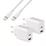 Schnellladegerät USB C Dual Port für iPhone, Samsung, Xiaomi uvm.