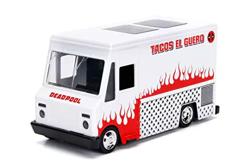 Marvel Deadpool Foodtruck Spielzeugauto aus Die-cast, Maßstab 1:32, weiss