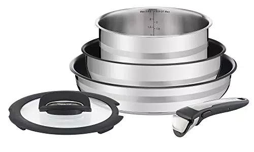 Jamie Oliver by Tefal Ingenio Kochgeschirr-Set | Backofenfest bis 250°C | Thermo-Spot-Anzeige | PFOA-frei | Für alle Herdarten inkl. Induktion | Edelstahl/schwarz