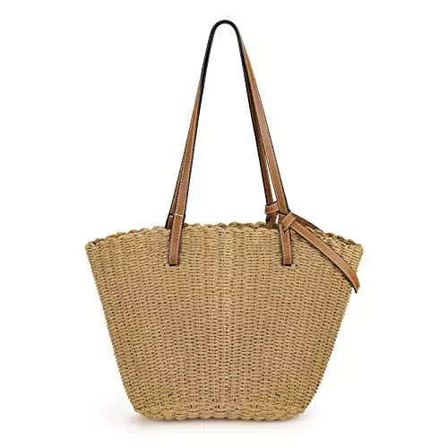 "Jeesblsy Stroh Schultertasche - Damen Sommer Strandtasche handgewebt - Böhmische Basttasche für Reisen und Urlaub"