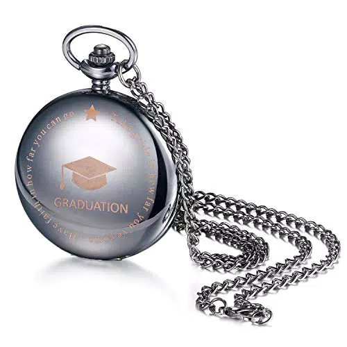 JewelryWe Taschenuhr Analog Quarz mit Gravur – Geschenk für Jungen und Mädchen
