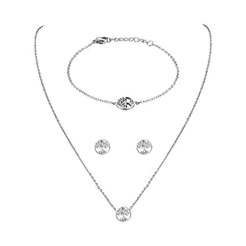 "JewelryWe Damen Schmuckset Edelstahl Lebensbaum Anhänger"