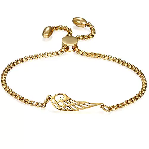 JewelryWe Damen Armband mit Engelsflügel aus Edelstahl, verstellbar