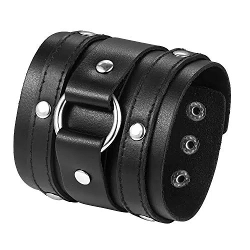JewelryWe Herren Lederarmband Gotik Ring Nieten geflochten Punk Rock Biker
