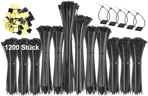 Kabelbinder Set mit Selbstklebend Basishalter für Kabelmanagement - Ideal für Gartenarbeit und Werkstätten