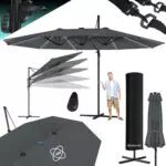 KESSER® Doppelsonnenschirm mit LED und Kurbel - 360° drehbar und neigbar