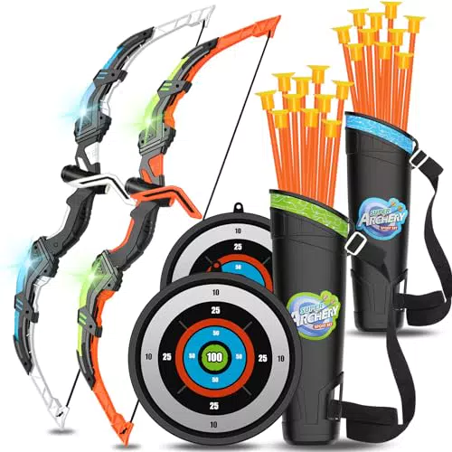 KIZJORYA Kinder LED-Bogenschießen-Set für Outdoor-Spiele - Pfeil und Bogen Spielzeug
