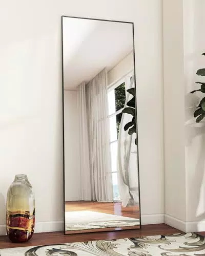 Standspiegel Koonmi minimalistischer Rahmen, Ganzkörperspiegel freistehend, für Schlafzimmer - Schwarz