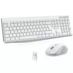 Koorui Kabellose Tastatur und Maus Set mit 12 Funktionstasten - Deutsches Layout - 2.4 GHz für Windows, MacOS, Linux - Weiß