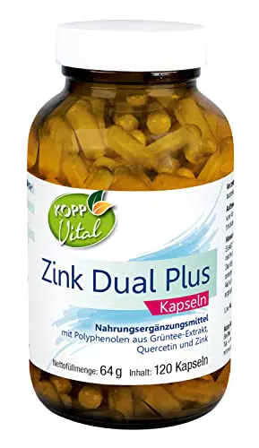 KOPP Vital® Zink Dual Plus Kapseln - Vegan, Glutenfrei, Laktosefrei, mit Grüntee-Extrakt
