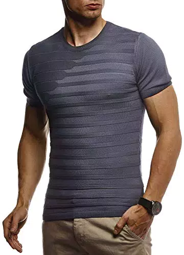Leif Nelson T-Shirt Herren Sommer Rundhals-Ausschnitt Feinstrick