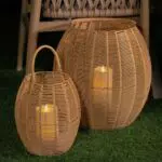Laterne aus Rattan mit LED Flammenlose Kerzen für Innen und Außen