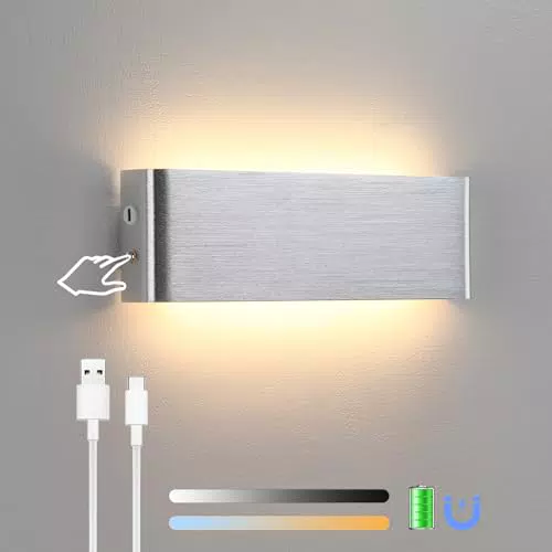 Lightsjoy Akku Wandlampe Innen Dimmbare LED Wandleuchte Aufladbar mit Touch Control