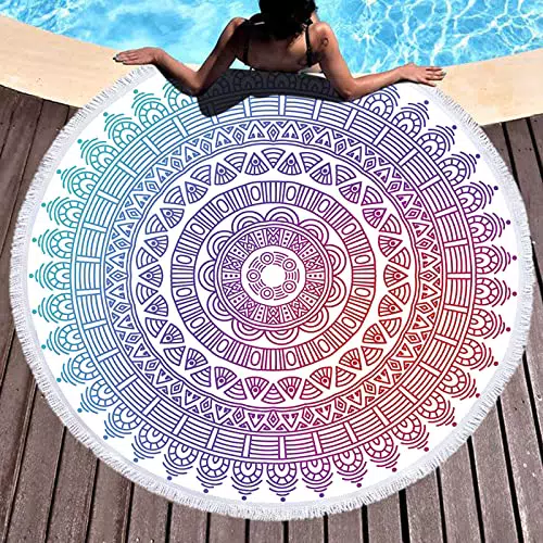 Mandala Strandtuch Rund mit Quasten für Strand Yoga - 150cm