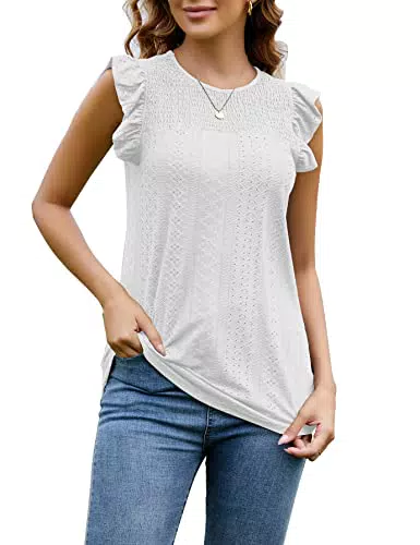 "MAVIS LAVEN Damen Sommer-Tanktop mit gesmoktem Design und Rüschenärmeln"