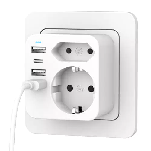 Brandname Mehrfachsteckdose mit USB und USB-C Adapter – Wand Ladegerät
