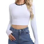 Damen Langarmshirt Slim Fit Langarm Crop Top T-Shirt - Modell Y2K