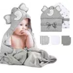 Momcozy Baby Badetuch Set mit Kapuzenhandtuch und Waschlappen