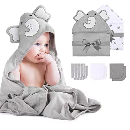 Momcozy Baby Badetuch Set mit Kapuzenhandtuch und Waschlappen