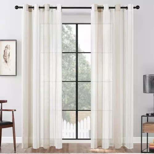 Vorhänge halbtransparent für Wohnzimmer und Schlafzimmer mit Ösen - Gestreiftes Design - 245 cm lang 140 cm breit
