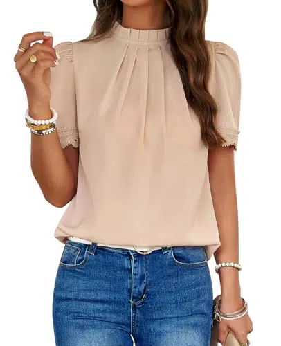 MYCOLORBLUE Damen Chiffon Bluse mit Stehkragen und Puffärmeln - Elegant und modisch