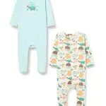 NAME IT Unisex NBNOCEAN 2P Nightsuit - Strampler in Weiß und Grau, Größe 80