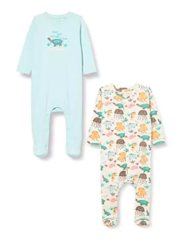 NAME IT Unisex NBNOCEAN 2P Nightsuit - Strampler in Weiß und Grau, Größe 80